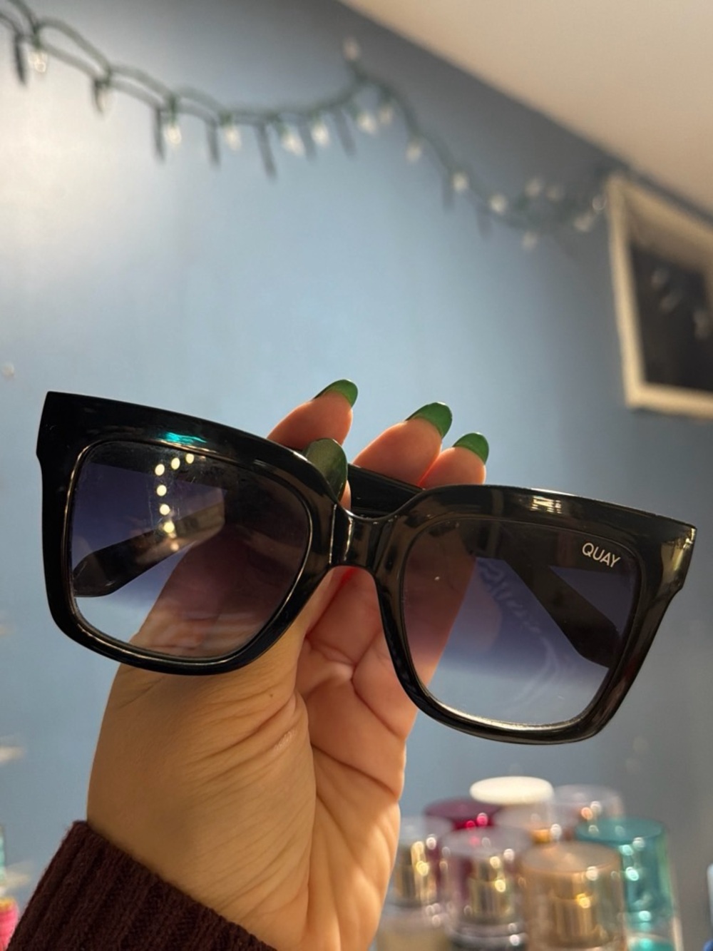Quay Australia Black Frame Sunglasses with Blue Gradient Lenses